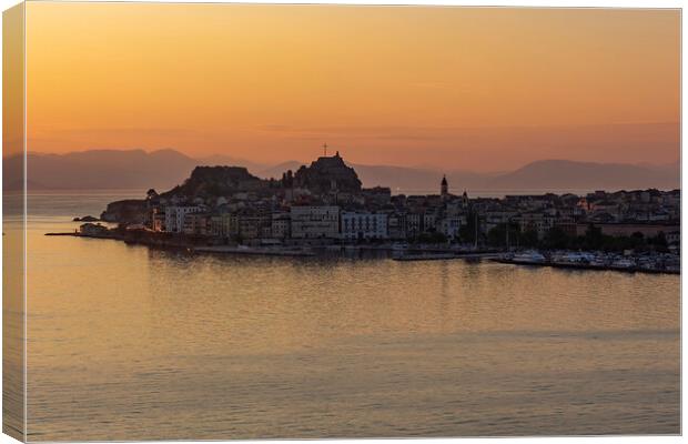 Dawn over Corfu Town, Greece Canvas Print by Kevin Hellon