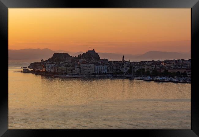 Dawn over Corfu Town, Greece Framed Print by Kevin Hellon