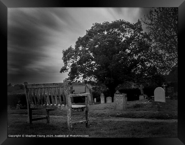 Bench in Graveyard Framed Print by Stephen Young