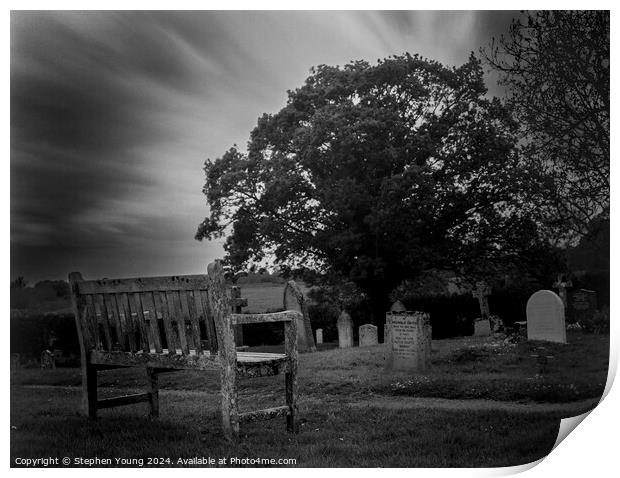 Bench in Graveyard Print by Stephen Young
