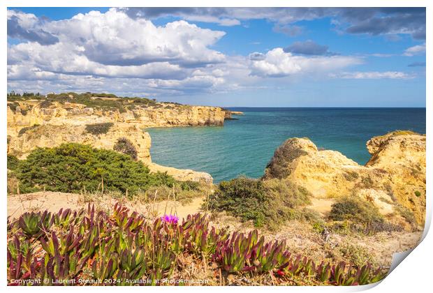 Landscape with cliffs in the coast near Albufeira, Portugal Print by Laurent Renault
