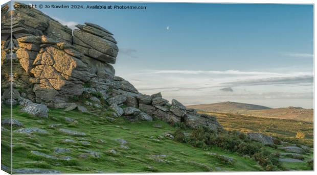 View of Haytor Rocks from Hound Tor, Dartmoor Canvas Print by Jo Sowden