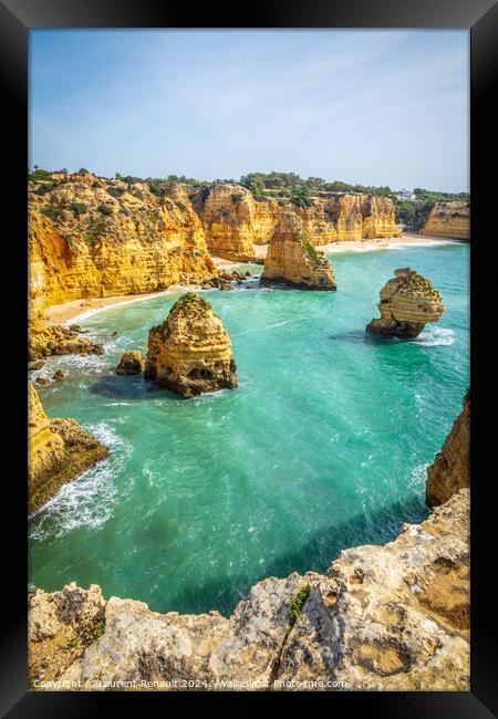 Vertical photography of spectacular cliffs near Marinha beach an Framed Print by Laurent Renault