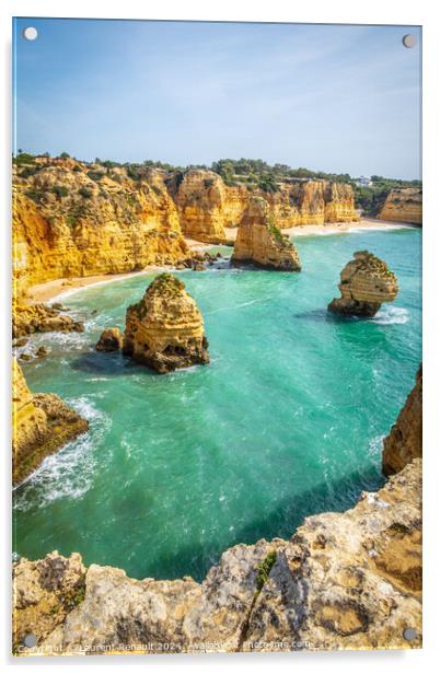 Vertical photography of spectacular cliffs near Marinha beach an Acrylic by Laurent Renault
