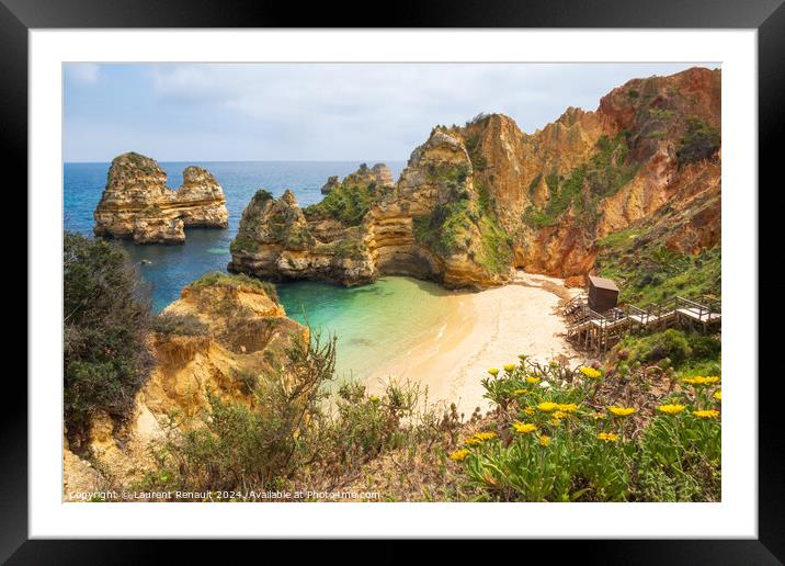 View over Praia do Camilo, beach near Lagos in the Algarve, Port Framed Mounted Print by Laurent Renault