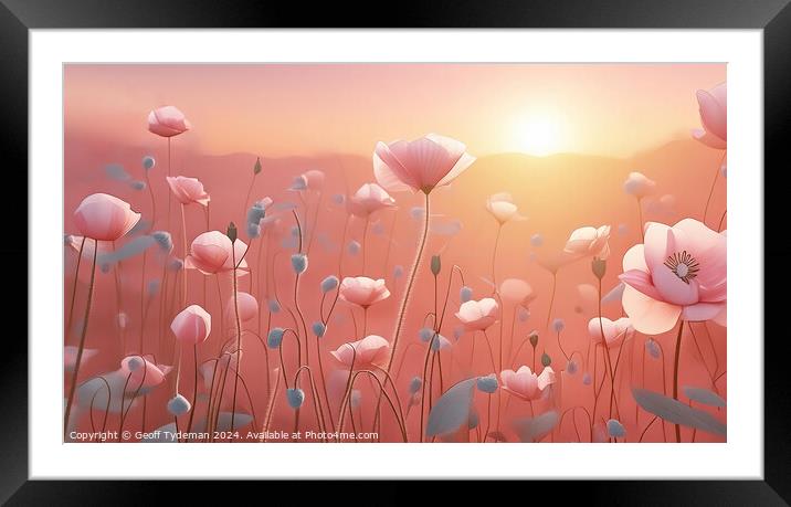 Pink Poppies at Sunset Framed Mounted Print by Geoff Tydeman