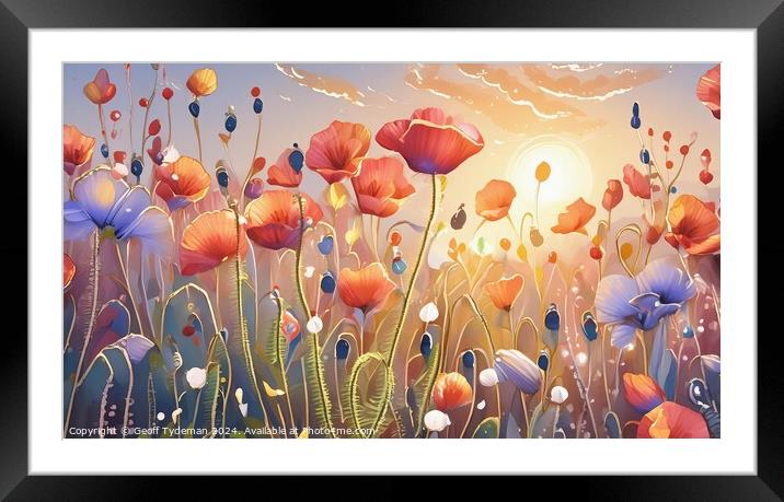 Sunset Poppies Framed Mounted Print by Geoff Tydeman