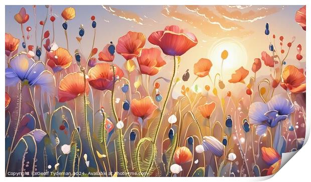 Sunset Poppies Print by Geoff Tydeman
