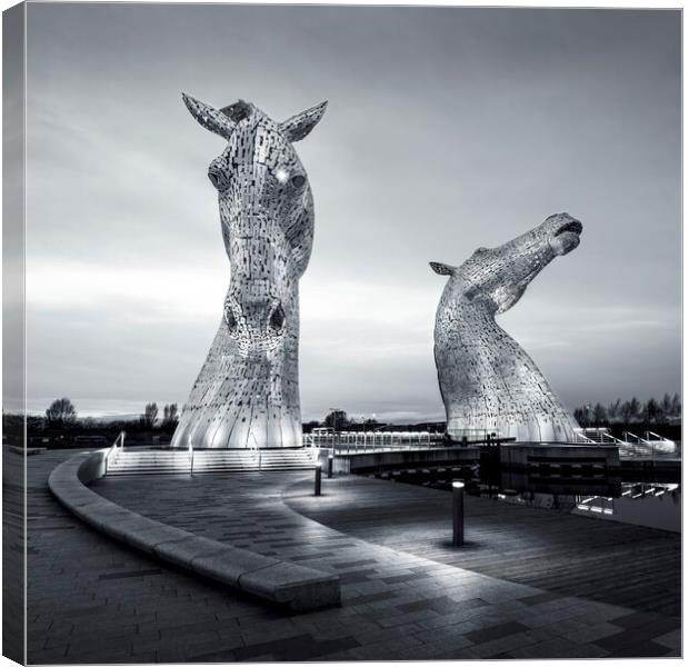 The Kelpies at Night in Mono  Canvas Print by Anthony McGeever