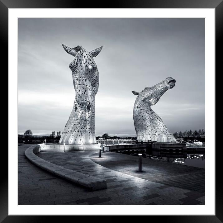 The Kelpies at Night in Mono  Framed Mounted Print by Anthony McGeever
