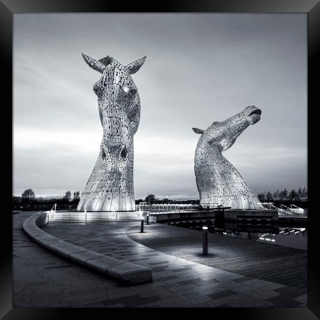 The Kelpies at Night in Mono  Framed Print by Anthony McGeever