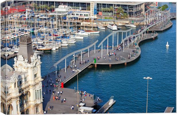 Rambla de Mar and Port Vell Marina in Barcelona Canvas Print by Artur Bogacki