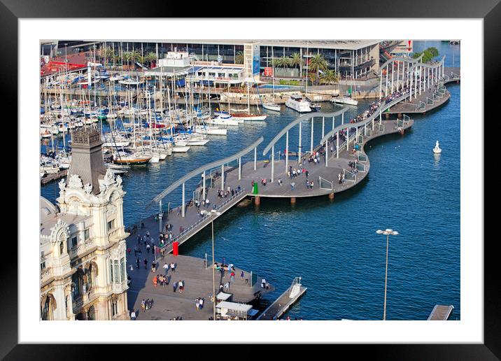 Rambla de Mar and Port Vell Marina in Barcelona Framed Mounted Print by Artur Bogacki