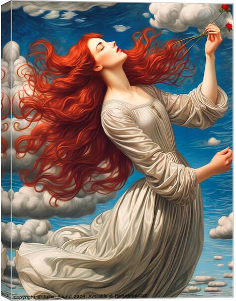 Redhead in the Sky with Roses Canvas Print by Julian Bound