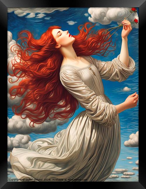 Redhead in the Sky with Roses Framed Print by Julian Bound