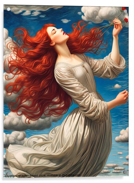 Redhead in the Sky with Roses Acrylic by Julian Bound