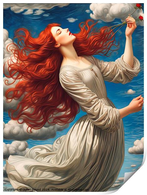 Redhead in the Sky with Roses Print by Julian Bound