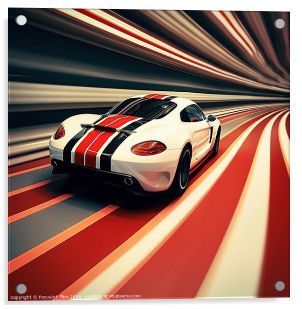 Speeding Sports Car with Racing Stripes on Track Acrylic by FocusArt Flow