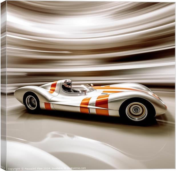 Vintage Race Car in Swift Motion Canvas Print by FocusArt Flow