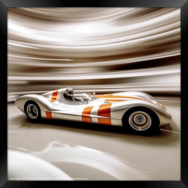 Vintage Race Car in Swift Motion Framed Print by FocusArt Flow