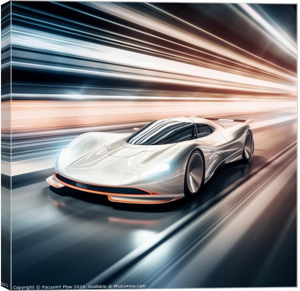 Futuristic Super Car Racing on High-Speed Track Canvas Print by FocusArt Flow