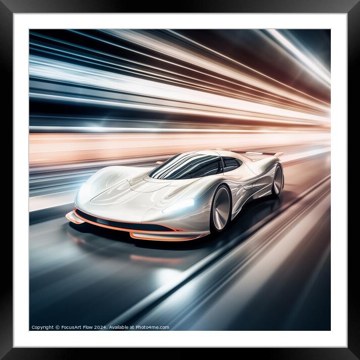 Futuristic Super Car Racing on High-Speed Track Framed Mounted Print by FocusArt Flow