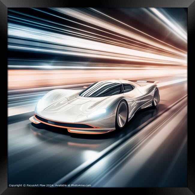 Futuristic Super Car Racing on High-Speed Track Framed Print by FocusArt Flow