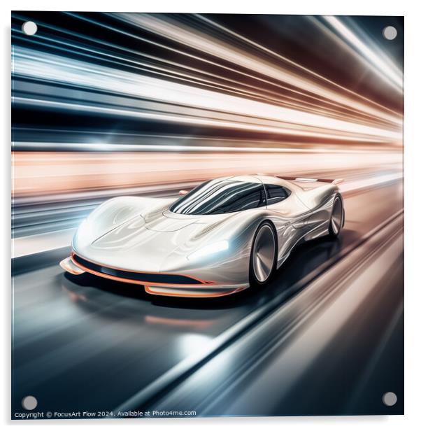 Futuristic Super Car Racing on High-Speed Track Acrylic by FocusArt Flow