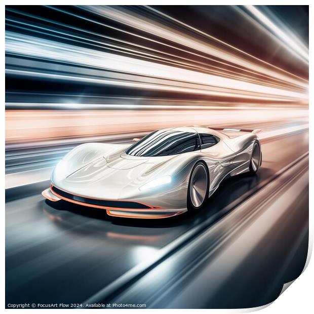 Futuristic Super Car Racing on High-Speed Track Print by FocusArt Flow