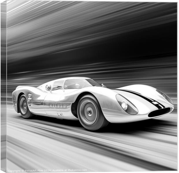 Classic 1960s Race Car Speeding on Track - Monochrome Canvas Print by FocusArt Flow