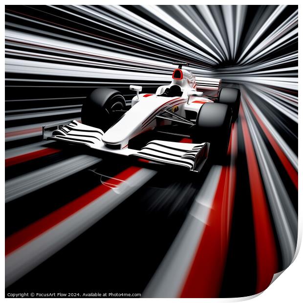 High-Velocity Race Car on Streaked Circuit Print by FocusArt Flow