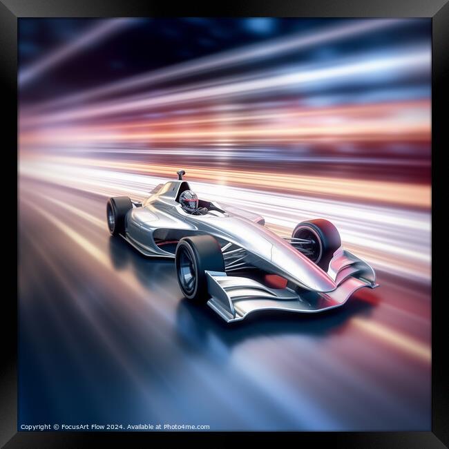 High-Speed Open-Wheel Racer on Dynamic Track Framed Print by FocusArt Flow
