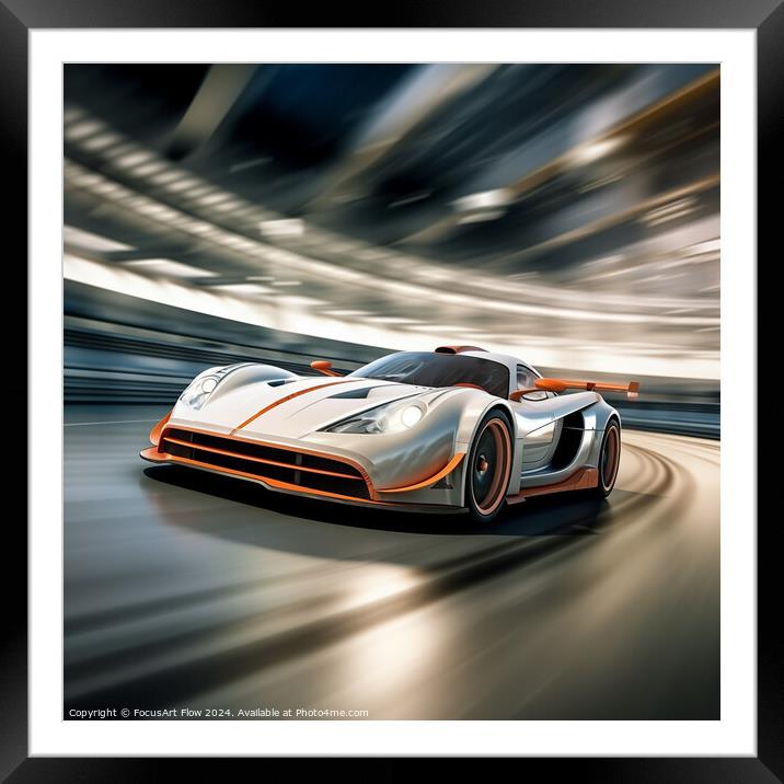 Hypercar in Accelerated Motion on a Professional Racetrack Framed Mounted Print by FocusArt Flow