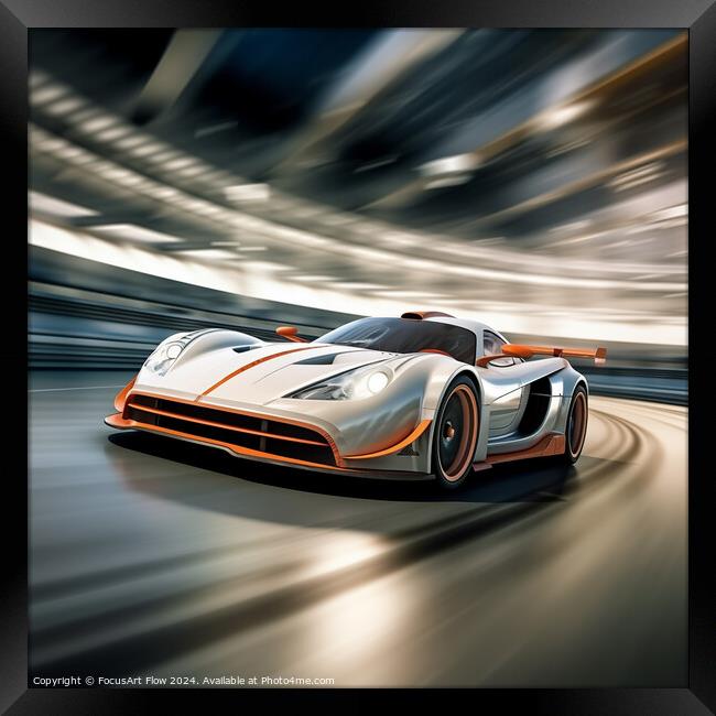 Hypercar in Accelerated Motion on a Professional Racetrack Framed Print by FocusArt Flow