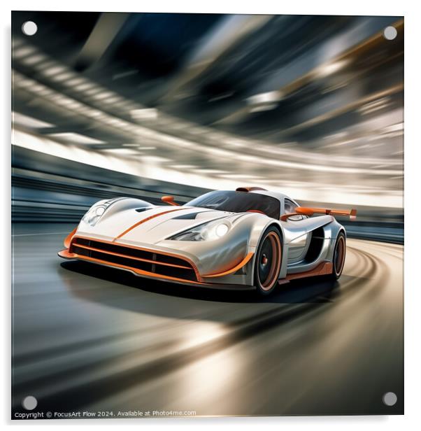 Hypercar in Accelerated Motion on a Professional Racetrack Acrylic by FocusArt Flow