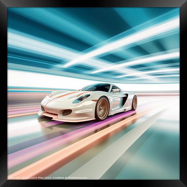 Modern Performance Car in High-Speed Motion Framed Print by FocusArt Flow