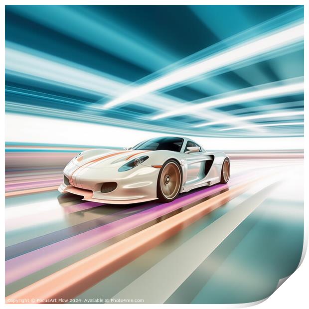 Modern Performance Car in High-Speed Motion Print by FocusArt Flow
