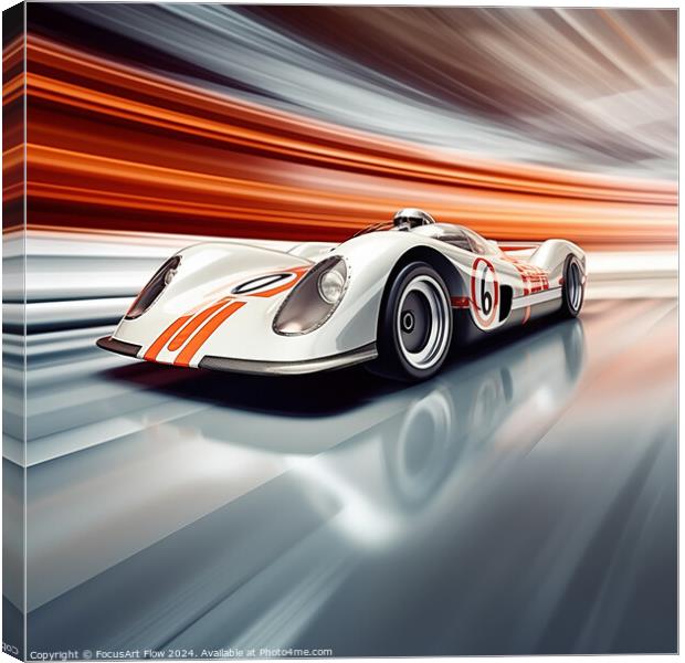 Iconic 60s Racing Car Number 6 in Dynamic Speed Canvas Print by FocusArt Flow