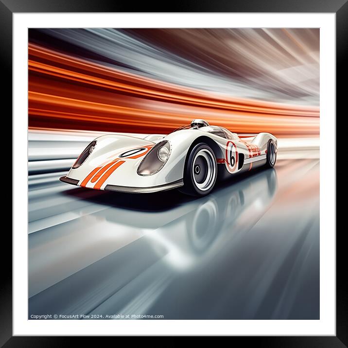 Iconic 60s Racing Car Number 6 in Dynamic Speed Framed Mounted Print by FocusArt Flow