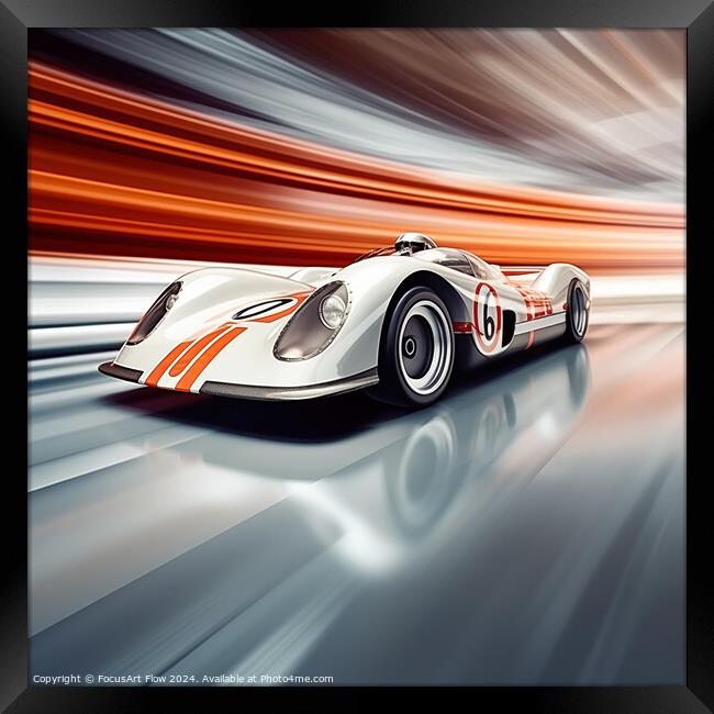 Iconic 60s Racing Car Number 6 in Dynamic Speed Framed Print by FocusArt Flow