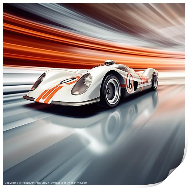 Iconic 60s Racing Car Number 6 in Dynamic Speed Print by FocusArt Flow