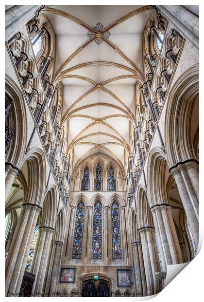 Gothic ceiling of Beverley Minster, East Riding of Print by Martin Williams