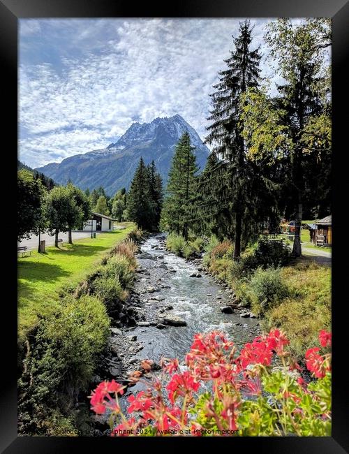 River and mountain view with flowers  Framed Print by Robert Galvin-Oliphant
