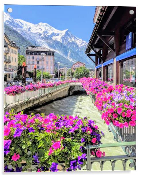 Chamonix-Mont-Blanc & flowers  Acrylic by Robert Galvin-Oliphant