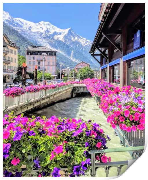 Chamonix-Mont-Blanc & flowers  Print by Robert Galvin-Oliphant