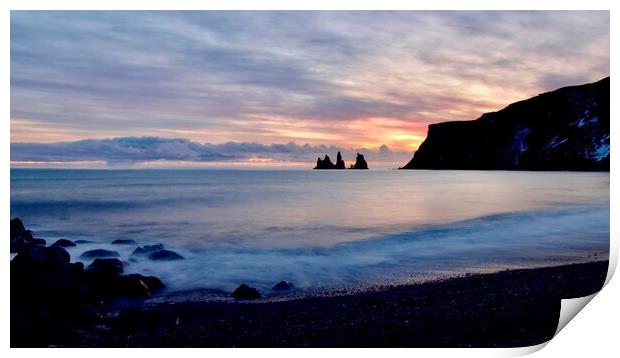Long exposure Sunset Seascape, Iceland Print by Alice Rose Lenton