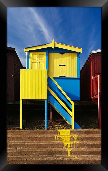 Oops colourful beach hut Framed Print by Gary Eason