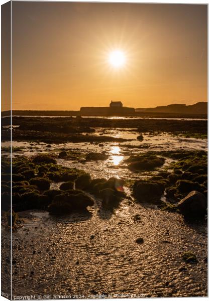 Church on the island at low tide, Abberfraw, Anglesey  Canvas Print by Gail Johnson