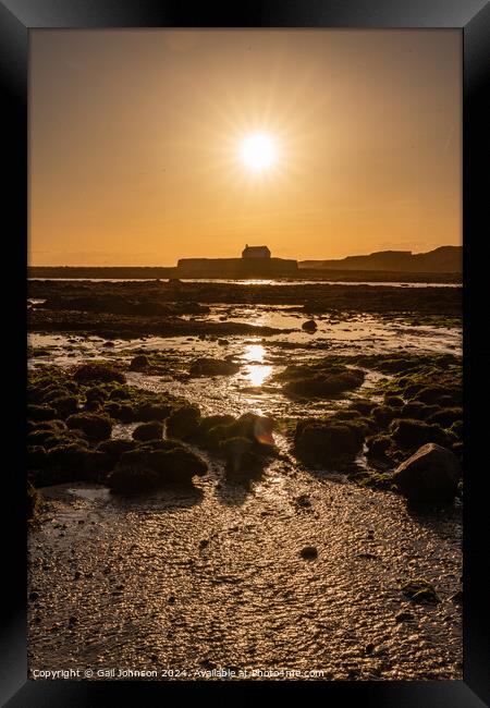 Church on the island at low tide, Abberfraw, Anglesey  Framed Print by Gail Johnson
