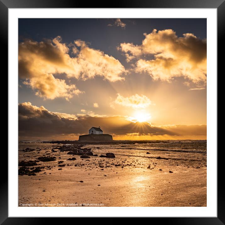 Sunset overlooking the church on an island -Isle of Anglesey Wal Framed Mounted Print by Gail Johnson
